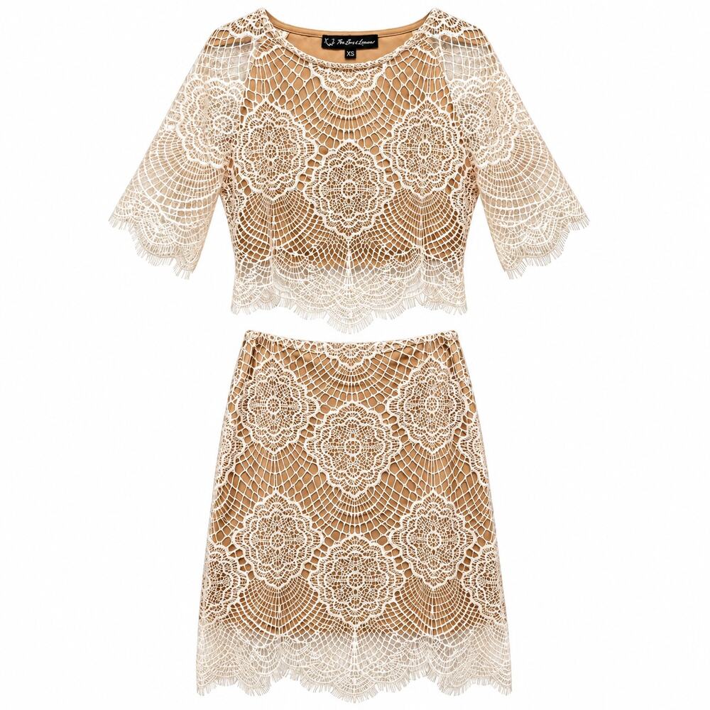 For Love & Lemons Grace Scalloped Lace Set S XS White